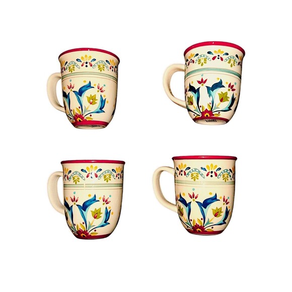 Bobby Flay Sevilla Coffee Tea Mug Red Rim Set Of 4 - Picture 1 of 5